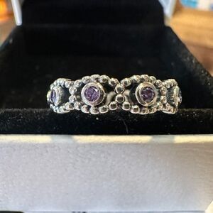 Authentic Pandora Her Majesty Ring Stackable Ring, Purple CZ SIZE 7 (54)